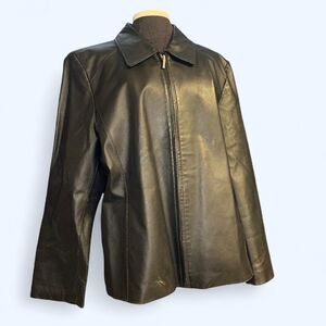 Black Leather Jacket XL Full Zip Coat Goth Grunge Bar Coat Cover Warm Layer